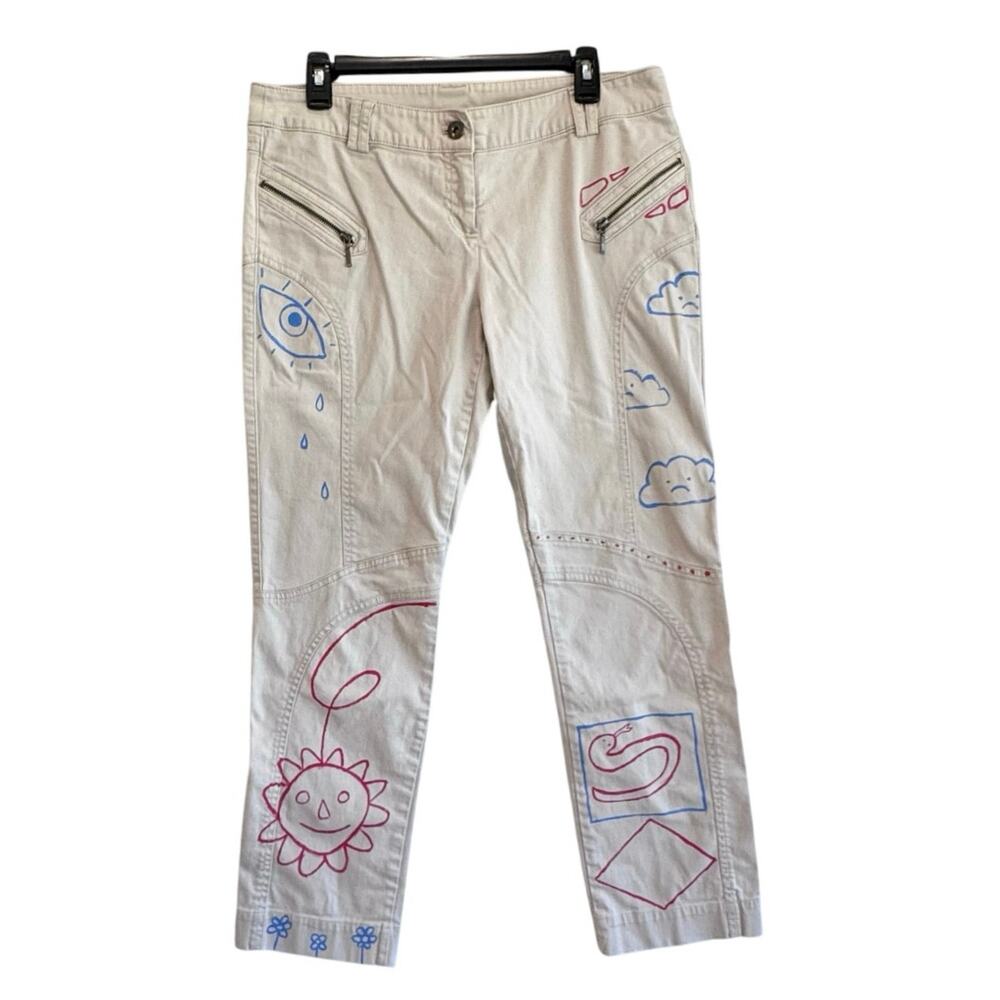 DIY Doodle Graphic Cargo Pants Beige Women’s Sz M Streetwear Y2K Indie Grunge